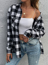 Woman'S Autumn New Black And White Plaid Shirt Lapel Long Sleeve Top Casual Shirt