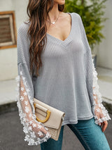 Woman'S Spring Loose Long Sleeve T-Shirt Lace Casual Top