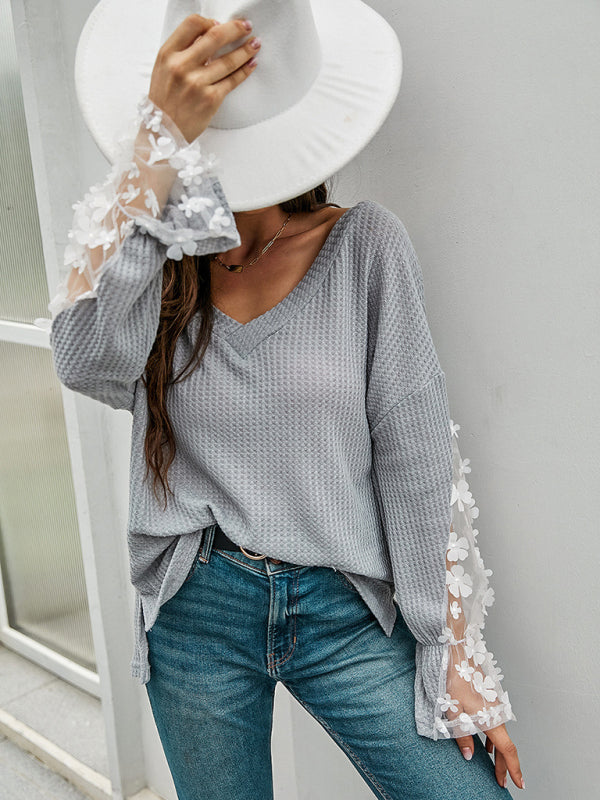 Woman'S Spring Loose Long Sleeve T-Shirt Lace Casual Top