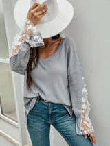 Woman'S Spring Loose Long Sleeve T-Shirt Lace Casual Top