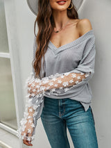 Woman'S Spring Loose Long Sleeve T-Shirt Lace Casual Top