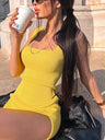 Women’s Square Neckline Ribbed Bodycon Sleeveless Mini Dress
