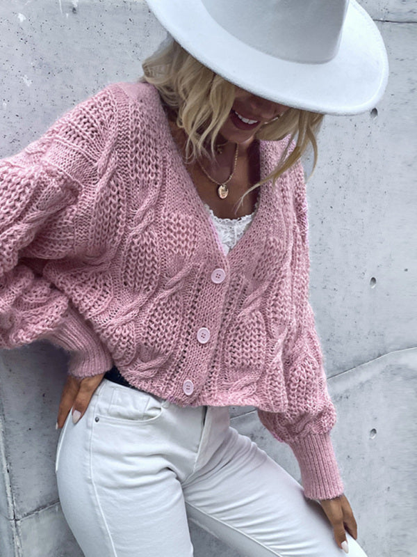 Women's Cropped Single Breasted Knit Sweater Cardigan