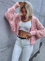 Women's Cropped Single Breasted Knit Sweater Cardigan