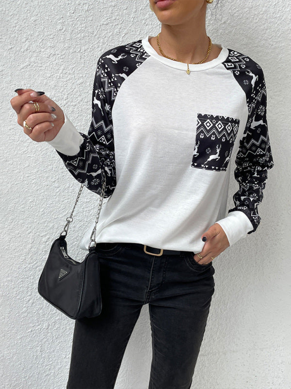 Women's Round Neck Pullover Fashion Patchwork Top