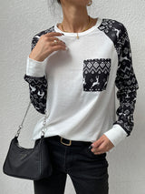Women's Round Neck Pullover Fashion Patchwork Top