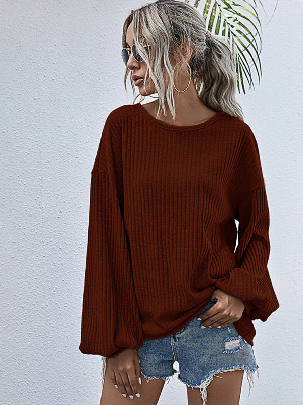 Women's Casual Round Neck Pullover Solid Color Top