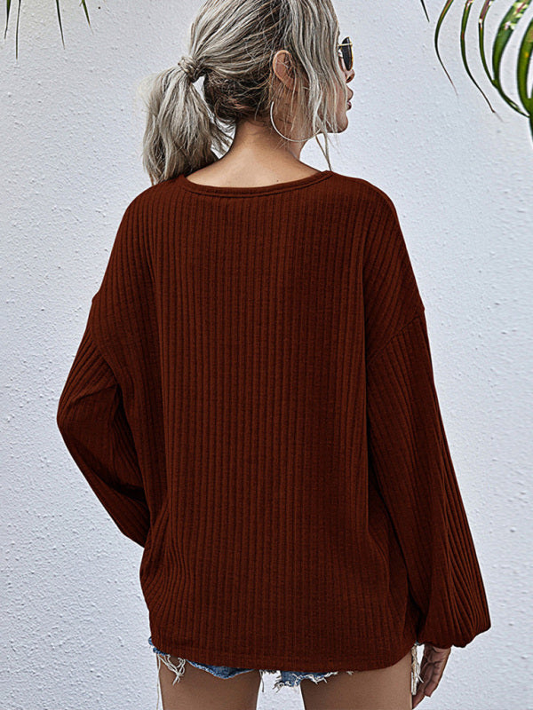 Women's Casual Round Neck Pullover Solid Color Top