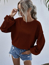 Women's Casual Round Neck Pullover Solid Color Top