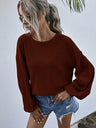 Women's Casual Round Neck Pullover Solid Color Top