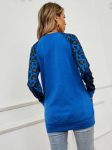 Women's Crewneck Pullover Leopard Print Panel Top