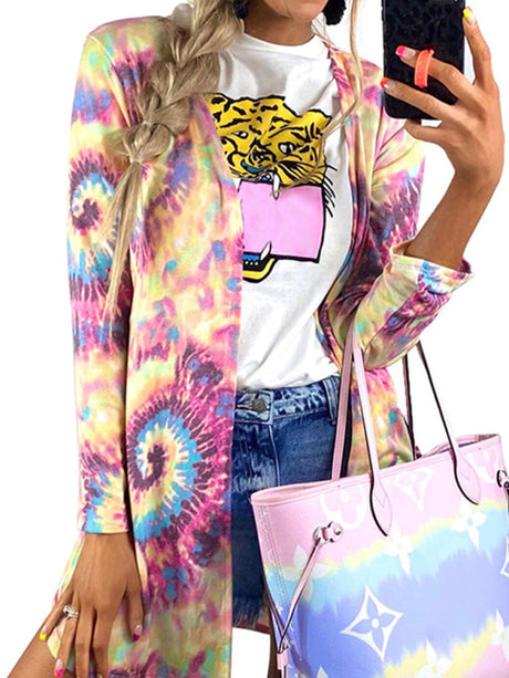 Women's Tie Dye Printed Long Sleeve Casual Cardigan