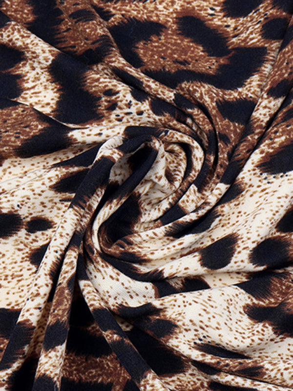 Women's Long Sleeve Leopard Print Cardigan Mid Length Coat