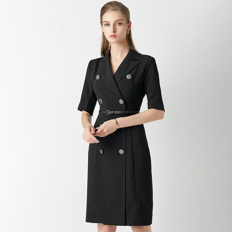 Women's Intellectual Professional Dress Temperament Suit Collar Solid Color Waist Skirt