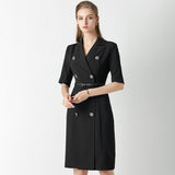 Women's Intellectual Professional Dress Temperament Suit Collar Solid Color Waist Skirt