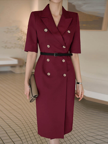 Women's Intellectual Professional Dress Temperament Suit Collar Solid Color Waist Skirt