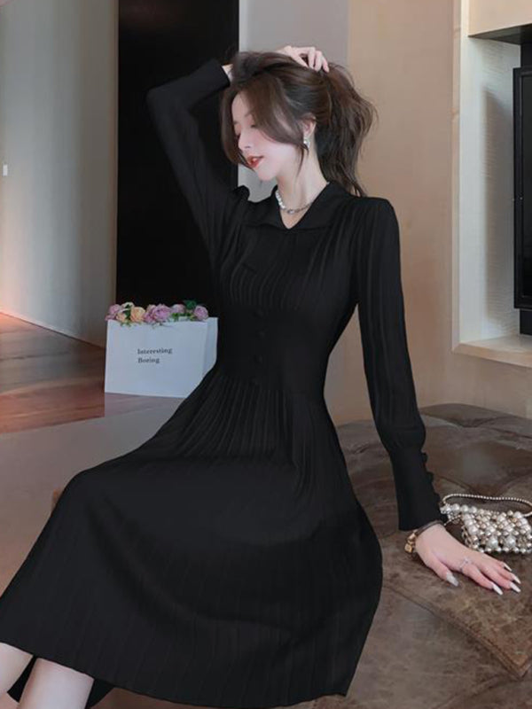 Women's French chic knitted skirt bottoming dress