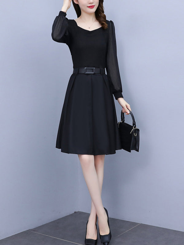 Women's new temperament waist-slimming splicing fake two pieces dress