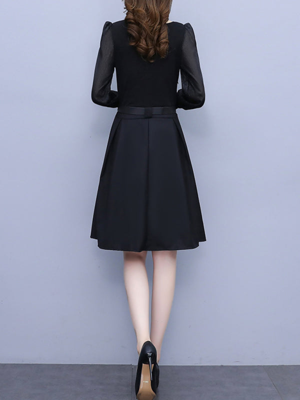 Women's new temperament waist-slimming splicing fake two pieces dress