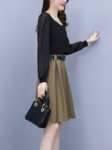 Women's new temperament waist-slimming splicing fake two pieces dress