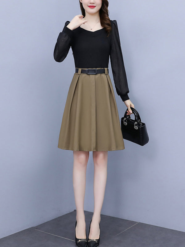 Women's new temperament waist-slimming splicing fake two pieces dress