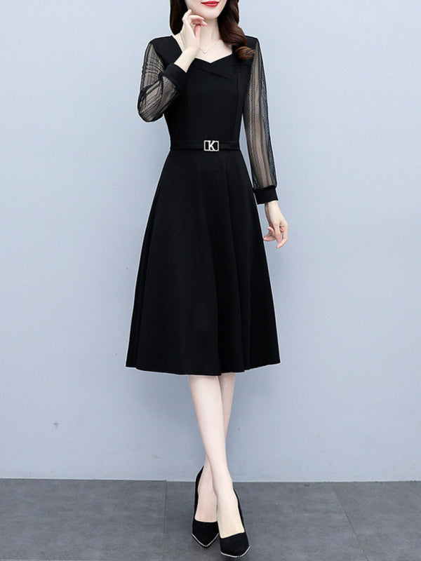 Women's fashionable and fashionable lace long sleeve slim dress