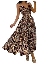 Women's Lace Up Full Floral Sexy Halter Dress Long