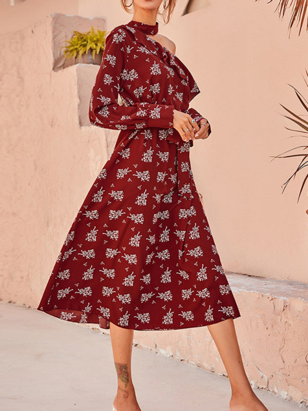 Women's Floral Off Shoulder Bohemia Red Maxi Dress