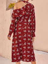 Women's Floral Off Shoulder Bohemia Red Maxi Dress