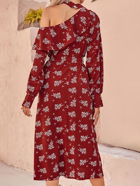 Women's Floral Off Shoulder Bohemia Red Maxi Dress