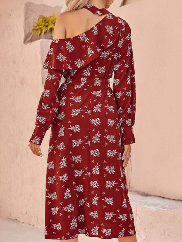 Women's Floral Off Shoulder Bohemia Red Maxi Dress