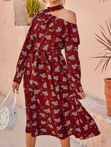 Women's Floral Off Shoulder Bohemia Red Maxi Dress