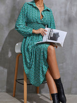 Women’s Colorful Printed Collared Buttondown Maxi Dress