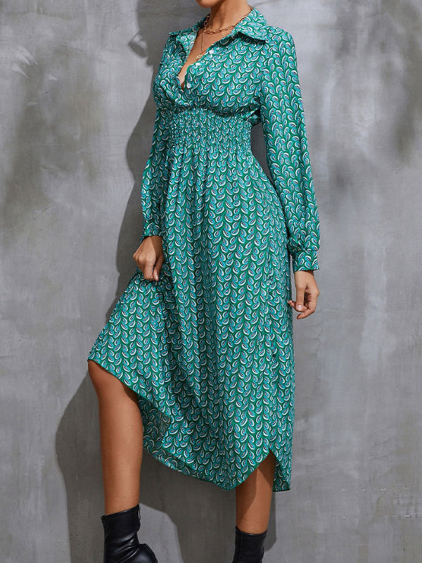 Women’s Colorful Printed Collared Buttondown Maxi Dress