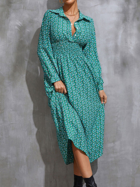Women’s Colorful Printed Collared Buttondown Maxi Dress