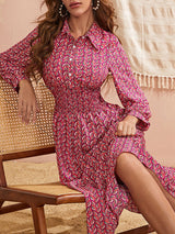 Women’s Colorful Printed Collared Buttondown Maxi Dress