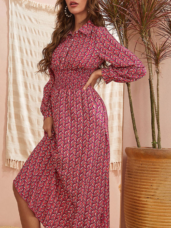 Women’s Colorful Printed Collared Buttondown Maxi Dress