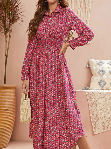 Women’s Colorful Printed Collared Buttondown Maxi Dress