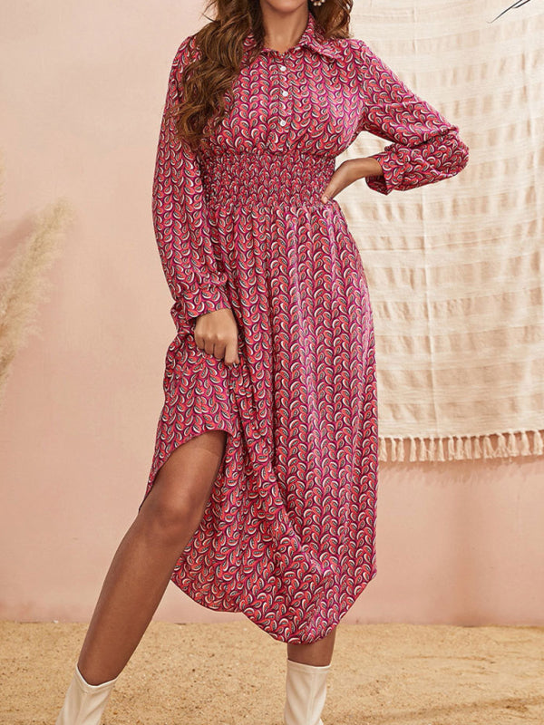 Women’s Colorful Printed Collared Buttondown Maxi Dress