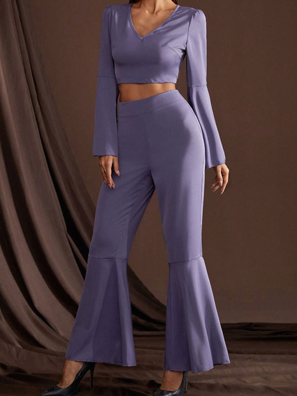 Women’s Wide Bell Bottom Sleeve And Pant Leg Matching Yoga And Lounge Set