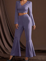 Women’s Wide Bell Bottom Sleeve And Pant Leg Matching Yoga And Lounge Set