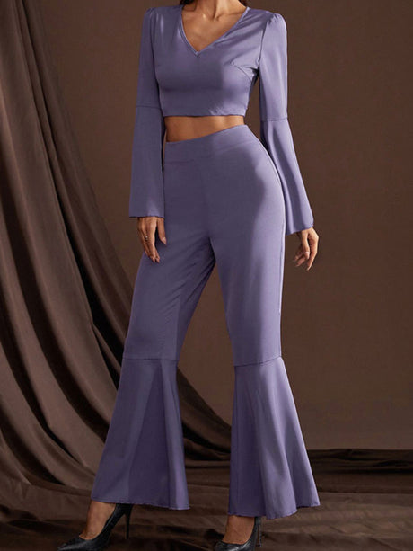 Women’s Wide Bell Bottom Sleeve And Pant Leg Matching Yoga And Lounge Set
