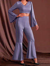 Women’s Wide Bell Bottom Sleeve And Pant Leg Matching Yoga And Lounge Set