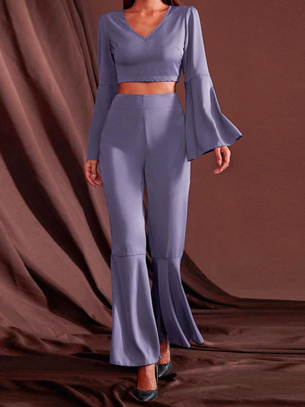 Women’s Wide Bell Bottom Sleeve And Pant Leg Matching Yoga And Lounge Set