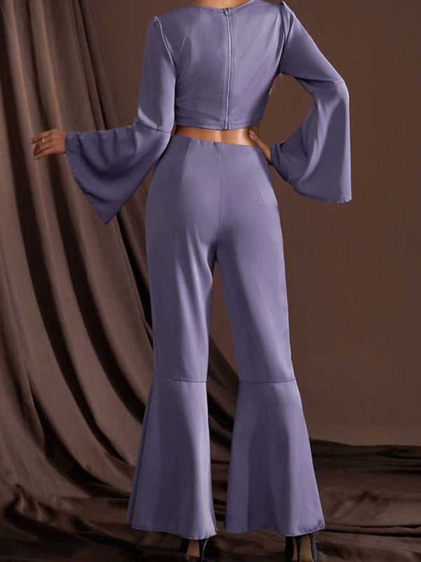 Women’s Wide Bell Bottom Sleeve And Pant Leg Matching Yoga And Lounge Set