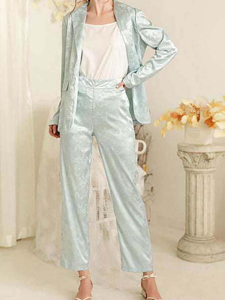 Women’s Casual Blazer Pocket Straight Leg Pantsuit