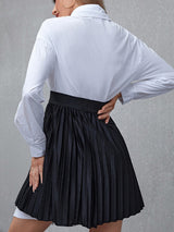Women’s Illusion Collared Button Down Blouse With High Ribbed Faux Skirt Mini Dress