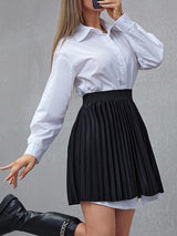 Women’s Illusion Collared Button Down Blouse With High Ribbed Faux Skirt Mini Dress