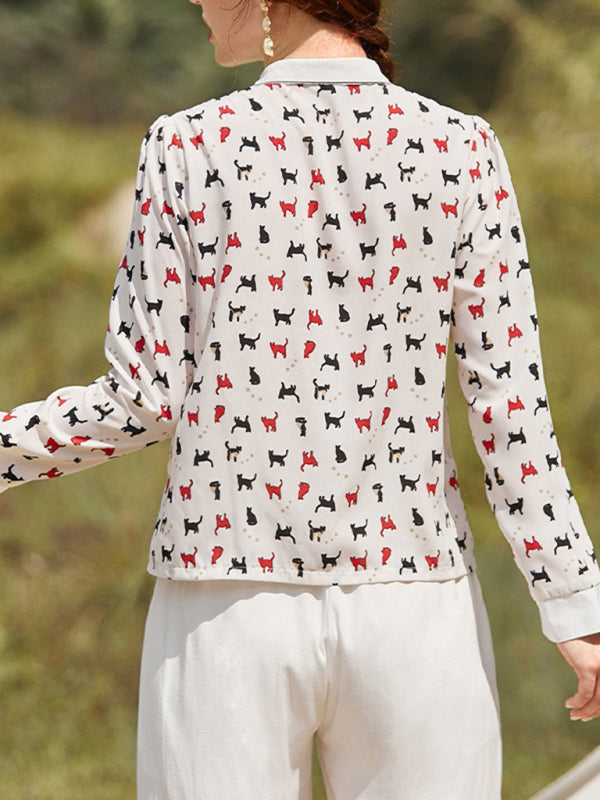 Women’s Statement Cat Print Blouse With Iconic Cat Cutout Collar