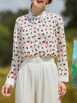 Women’s Statement Cat Print Blouse With Iconic Cat Cutout Collar